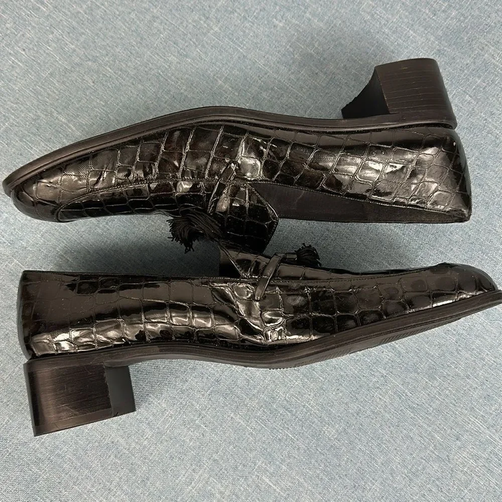 Stuart Weitzman Oxfords Vintage Black Patent Leather Loafers Size 8 M